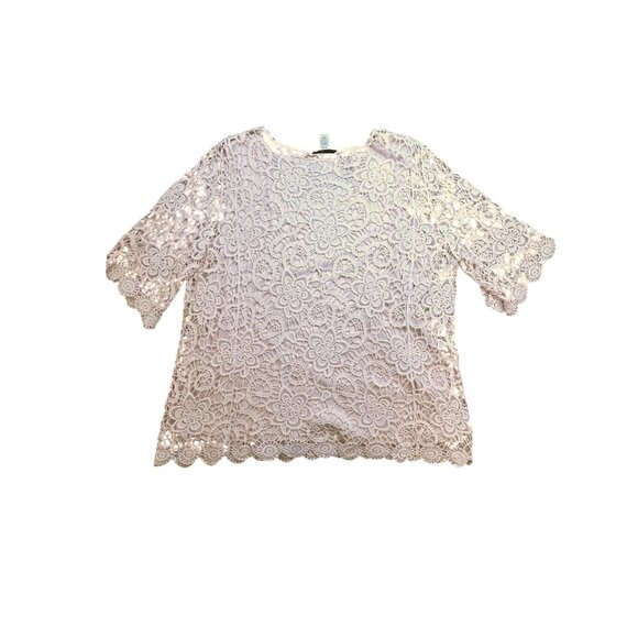 Lace Floral Crochet 3/4 Sleeve Top For Women Jennie & Marlis 2X Beige Boho - Picture 7 of 7